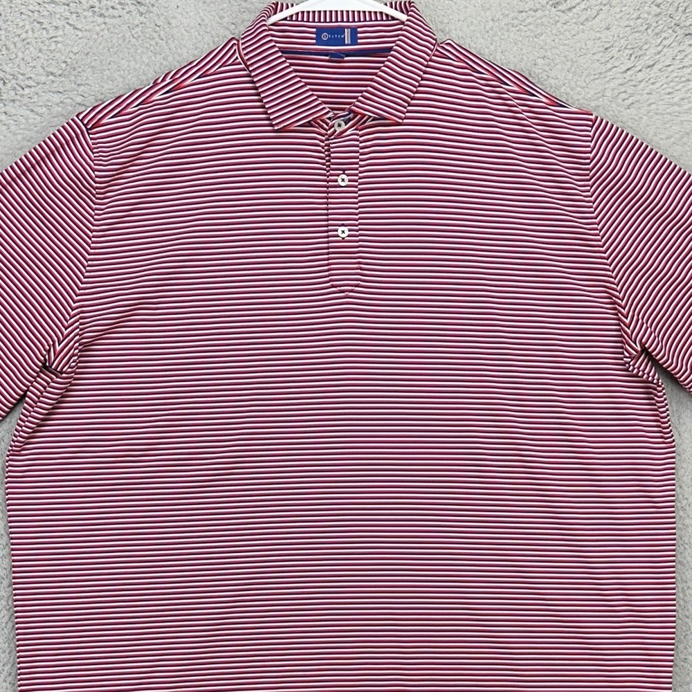 Stitch Mens Golf Polo Shirt 2XL Red Blue Candy Stripe Short Sleeve‎ Rugby Logo